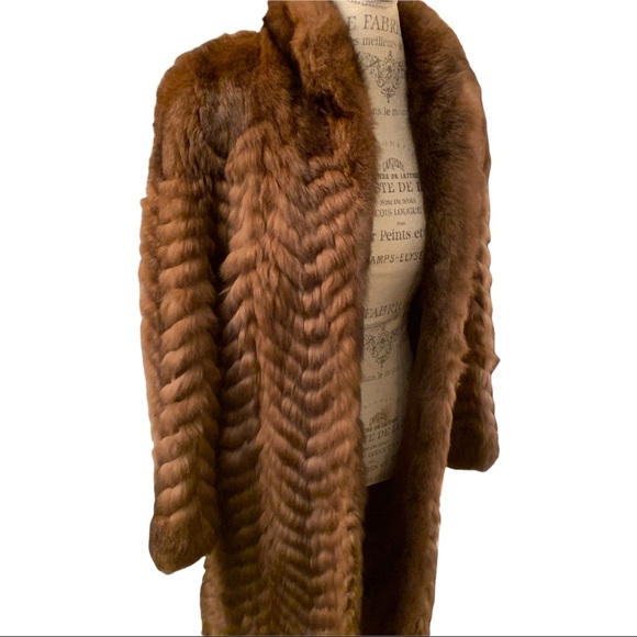 Vintage Full Length Opossum Chevron Pattern Fur Coat - Picture 14 of 14